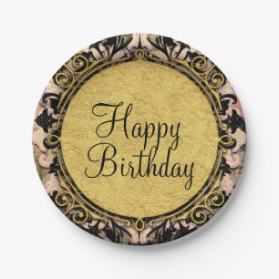 Abstraktes Swirl Pink Black & Gold Glam Grunge Par Pappteller