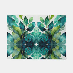 Abstraktes Teal, Grün, Smaragd, Botanisch Fußmatte