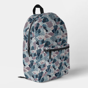 Abstraktes Terrazzo-Design von Blau und Mauve Bedruckter Rucksack