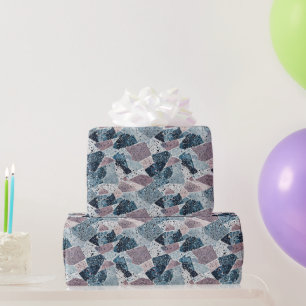 Abstraktes Terrazzo-Design von Blau und Mauve Geschenkpapier