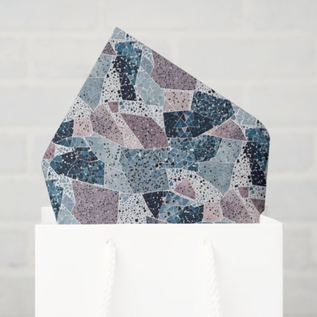 Abstraktes Terrazzo-Design von Blau und Mauve Seidenpapier (Geschenktüte)