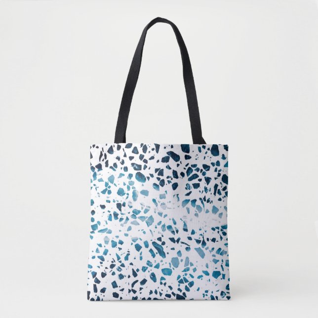 Abstraktes Terrazzo Mosaic Navy & Light Blue Muste (Vorderseite)