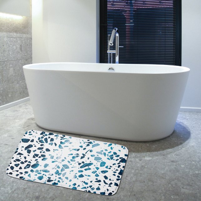Abstraktes Terrazzo Mosaic Navy & Light Blue Muste Badematte (Von Creator hochgeladen)