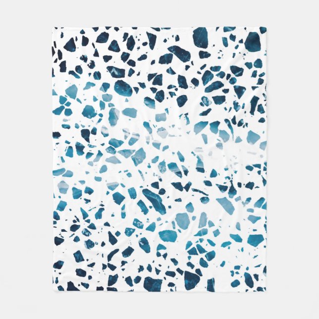 Abstraktes Terrazzo Mosaic Navy & Light Blue Muste Fleecedecke (Vorderseite)