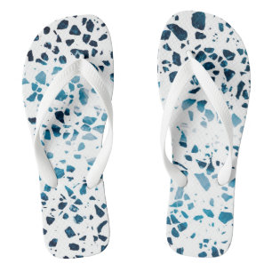 Abstraktes Terrazzo Mosaic Navy & Light Blue Muste Flip Flops