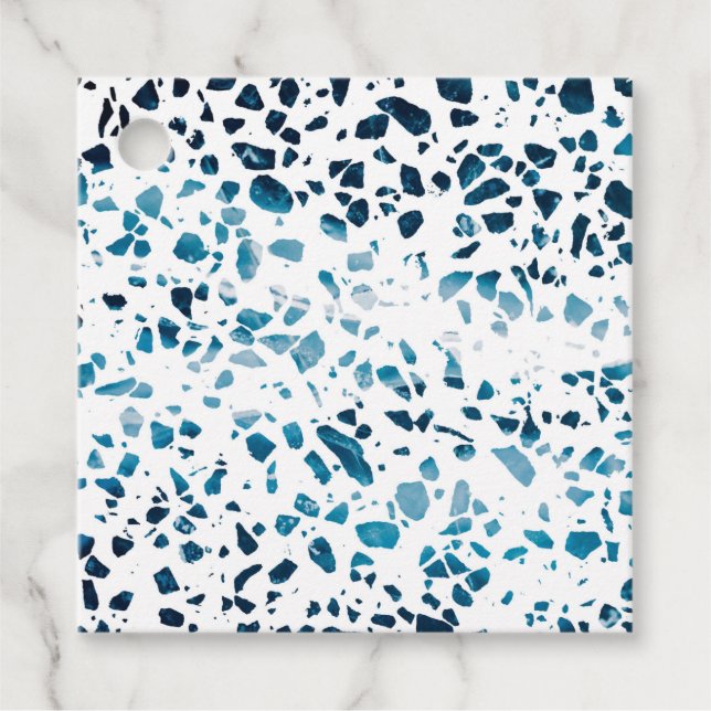 Abstraktes Terrazzo Mosaic Navy & Light Blue Muste Geschenkanhänger (Vorderseite)