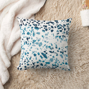 Abstraktes Terrazzo Mosaic Navy & Light Blue Muste Kissen