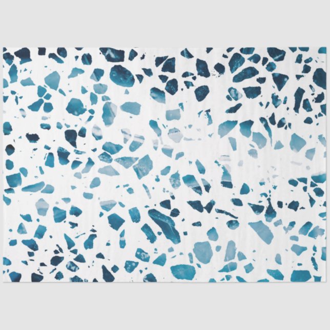 Abstraktes Terrazzo Mosaic Navy & Light Blue Muste Seidenpapier (Vorderseite)