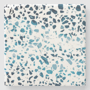 Abstraktes Terrazzo Mosaic Navy & Light Blue Muste Steinuntersetzer