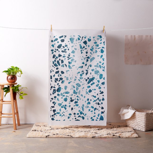 Abstraktes Terrazzo Mosaic Navy & Light Blue Muste Stoff (Beispiel)