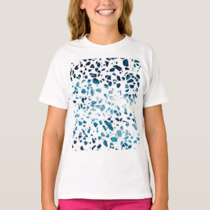 Abstraktes Terrazzo Mosaic Navy & Light Blue Muste T-Shirt