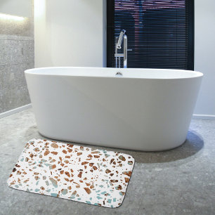 Abstraktes Terrazzo Mosaic Rust Brown & Blue Muste Badematte