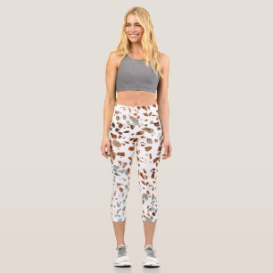 Abstraktes Terrazzo Mosaic Rust Brown & Blue Muste Capri Leggings