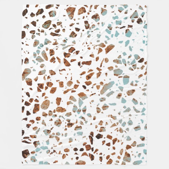 Abstraktes Terrazzo Mosaic Rust Brown & Blue Muste Fleecedecke (Vorderseite)