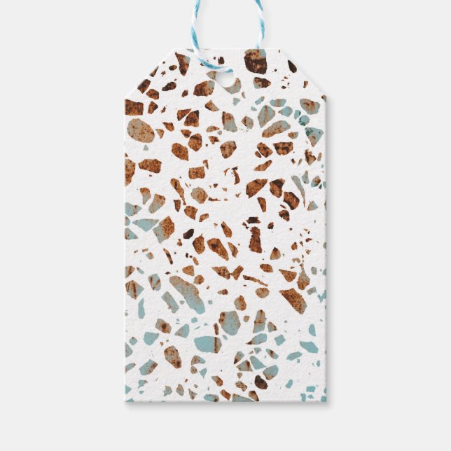 Abstraktes Terrazzo Mosaic Rust Brown & Blue Muste Geschenkanhänger (Vorderseite)