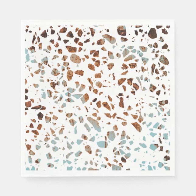 Abstraktes Terrazzo Mosaic Rust Brown & Blue Muste Serviette (Vorderseite)