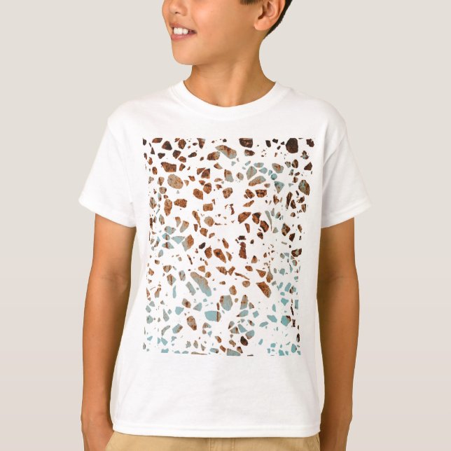 Abstraktes Terrazzo Mosaic Rust Brown & Blue Muste T-Shirt (Vorderseite)