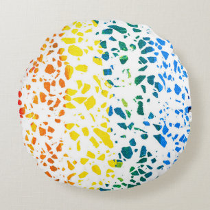 Abstraktes Terrazzo-Mosaik Farbverlauf Regenbogenm Rundes Kissen