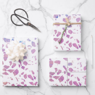 Abstraktes Terrazzo Mosaik Pink & Blue Muster Geschenkpapier Set