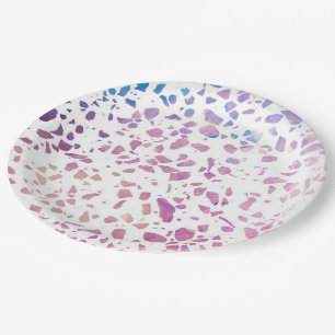 Abstraktes Terrazzo Mosaik Pink & Blue Muster Pappteller