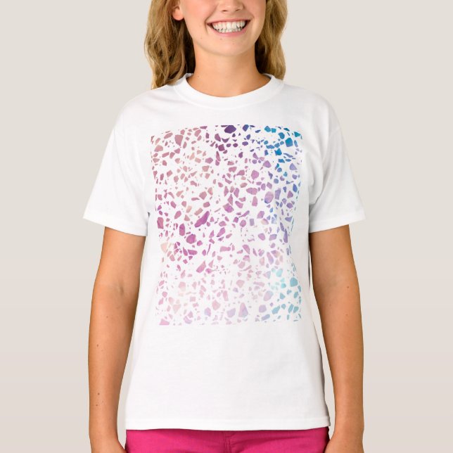 Abstraktes Terrazzo Mosaik Pink & Blue Muster T-Shirt (Vorderseite)