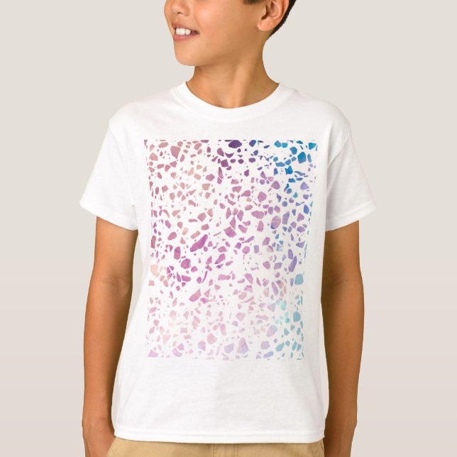 Abstraktes Terrazzo Mosaik Pink & Blue Muster T-Shirt (Vorderseite)