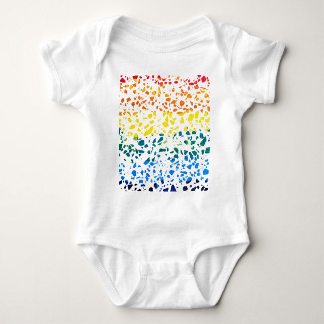 Abstraktes Terrazzo-Mosaik-Rainbow-Muster Baby Strampler (Vorderseite)