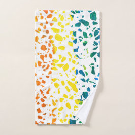 Abstraktes Terrazzo-Mosaik-Rainbow-Muster Badhandtuch Set