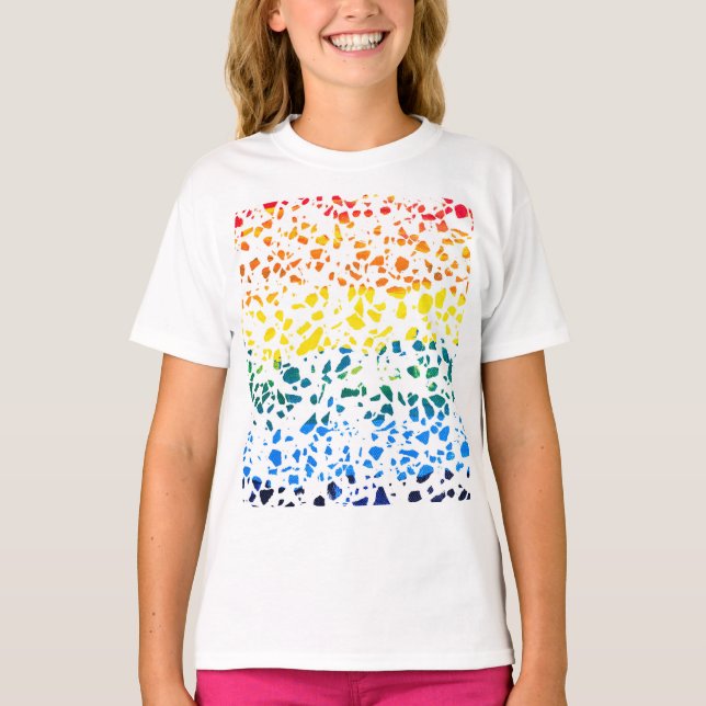 Abstraktes Terrazzo-Mosaik-Rainbow-Muster T-Shirt (Vorderseite)