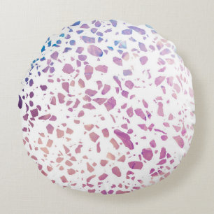 Abstraktes Terrazzo-Mosaik Rosa & Blau Muster Rundes Kissen