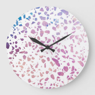 Abstraktes Terrazzo-Mosaik Rosa- und Blau-Muster Große Wanduhr