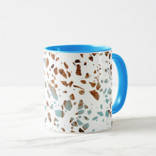 Abstraktes Terrazzo-Mosaik Rostbraun & Blau Muster Tasse