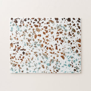 Abstraktes Terrazzo-Mosaik Rostbraun- und Blaumust Puzzle