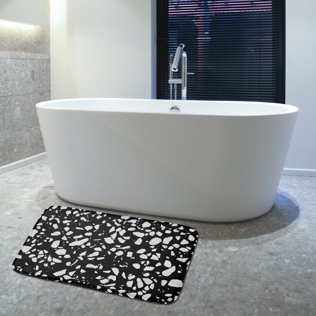 Abstraktes Terrazzo Mosaik Schwarz-Weiß-Muster Badematte (Von Creator hochgeladen)