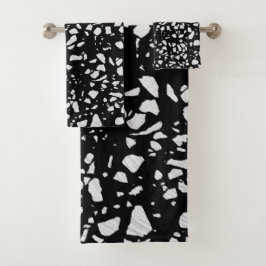 Abstraktes Terrazzo Mosaik Schwarz-Weiß-Muster Badhandtuch Set