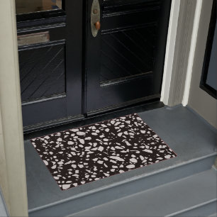 Abstraktes Terrazzo Mosaik Schwarz-Weiß-Muster Fußmatte