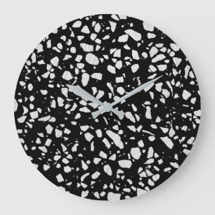 Abstraktes Terrazzo Mosaik Schwarz-Weiß-Muster Große Wanduhr