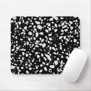 Abstraktes Terrazzo Mosaik Schwarz-Weiß-Muster Mousepad