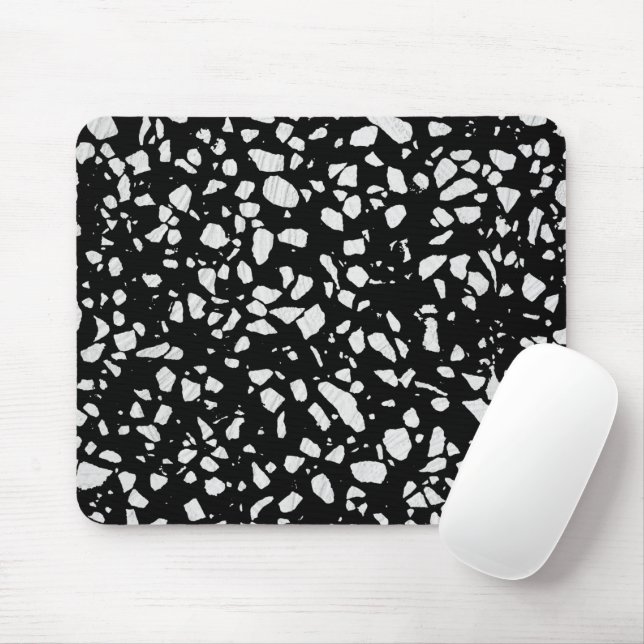 Abstraktes Terrazzo Mosaik Schwarz-Weiß-Muster Mousepad (Mit Mouse)