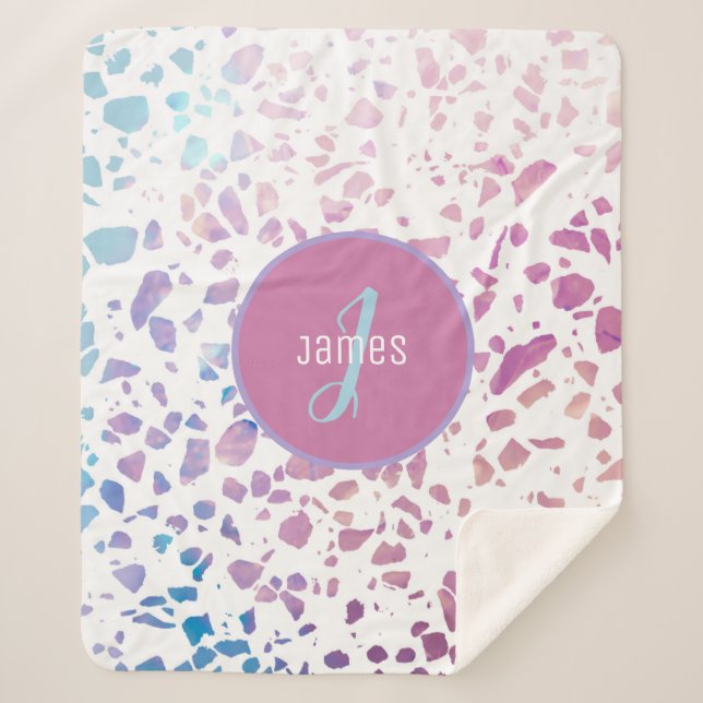 Abstraktes Terrazzo-Muster in Rosa und Blau Sherpadecke (Vorderseite)