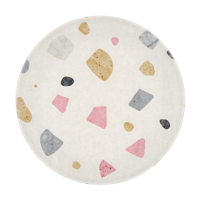 Abstraktes Terrazzo Rosa Grau Gold Muster Schneidebrett (Vorderseite)