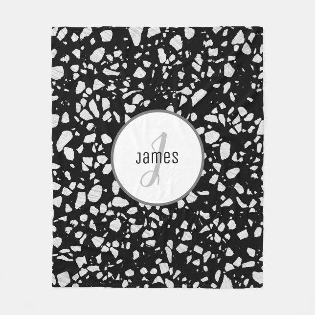 Abstraktes Terrazzo Schwarz/Weiß-Muster Fleecedecke (Vorderseite)