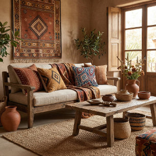 Abstraktes textil retro geometrisches Muster   Kissen