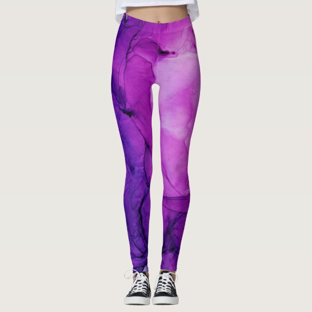 Abstraktes tiefblaues Violett mit Tintenkleckse Leggings (Vorderseite)