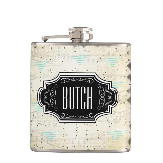 Abstraktes Triangle Black and Tan Hipster Pattern Flachmann (Vorderseite)