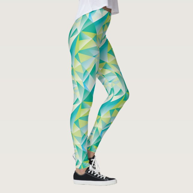 Abstraktes Triangle Mini Blue Aqua Gelbes Muster Leggings (Rechts)