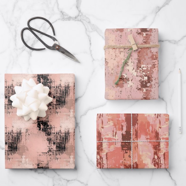 Abstraktes Trio in Rosa Geschenkpapier Set (Vorderseite)