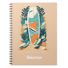 Abstraktes Tropical Beach Surfboard Teejournal Notizblock