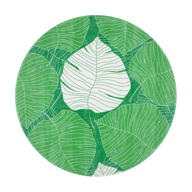 Abstraktes tropisches Blatt, künstlerische Malerei Schneidebrett (Vorderseite)