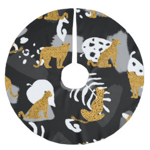Abstraktes tropisches Blätter-Leoparden-Muster Polyester Weihnachtsbaumdecke